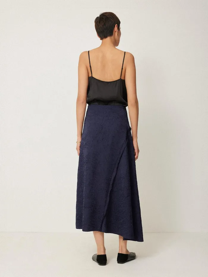 Women Asymmetric Textured Skirt Navy Jigsaw Party