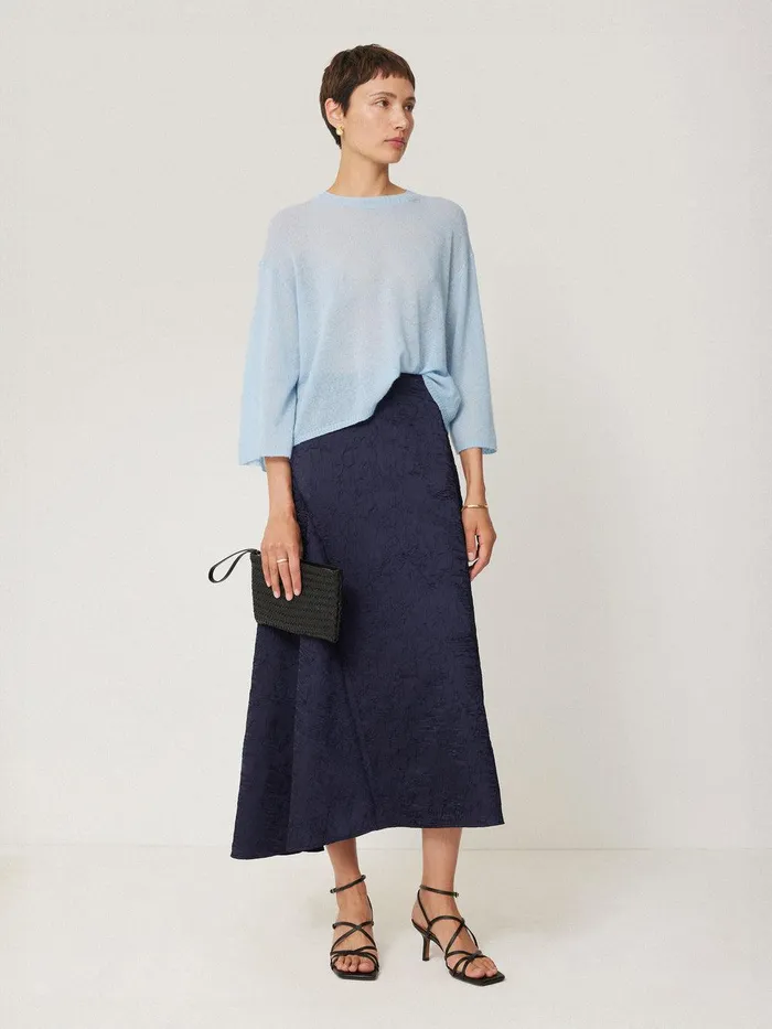 Women Asymmetric Textured Skirt Navy Jigsaw Party