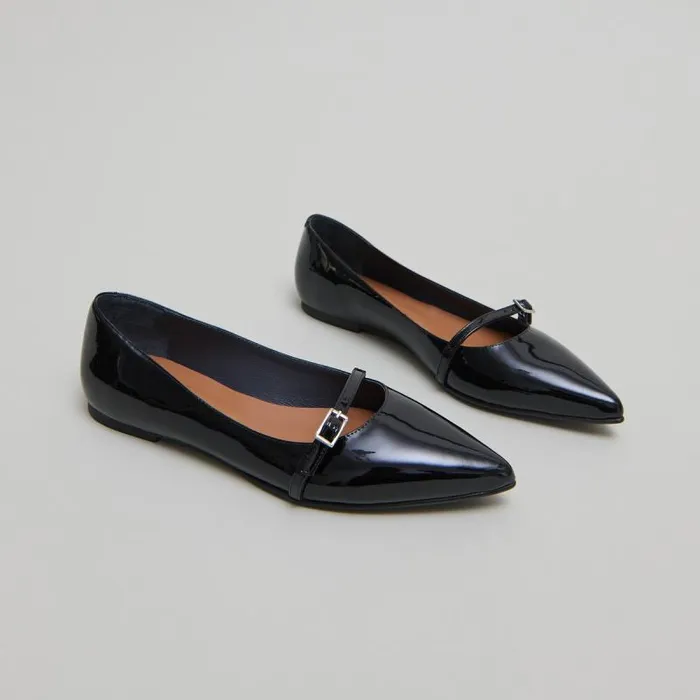 Women Ballet Flats With Adjustable Buckles Black JONAK Ballet Flats