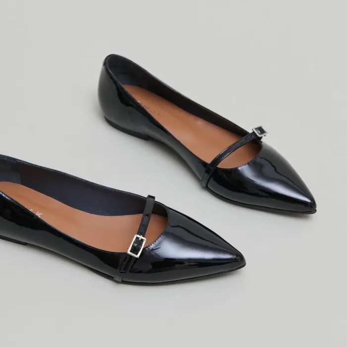 Women Ballet Flats With Adjustable Buckles Black JONAK Ballet Flats