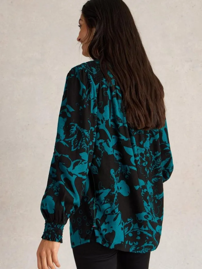 Women Bay Print Longline Top Teal Multi White Stuff Shirts and Blouses