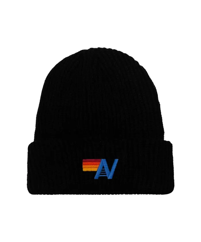 Women Beanies Aviator Nation LOGO RIB BEANIE 8211 BLACK