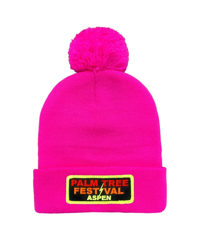 Women Beanies Aviator Nation PALM TREE FESTIVAL ASPEN 2024 POM POM BEANIE 8211 NEON PINK