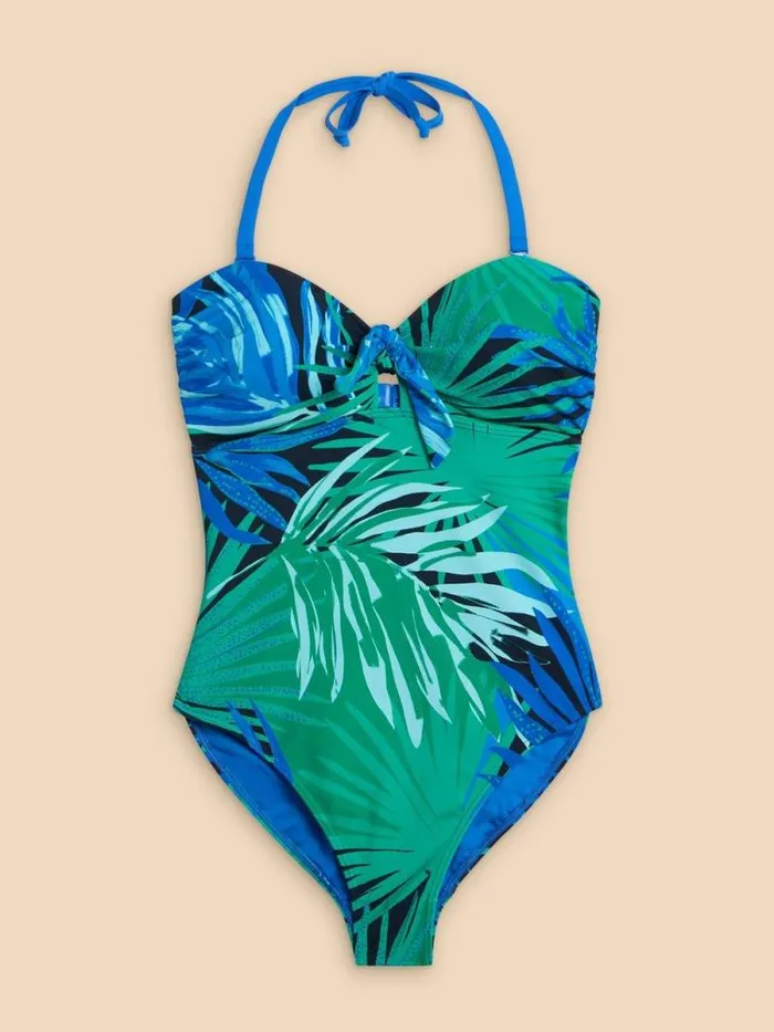Women Belle Printed Bandeau Swimsuit Green Print White Stuff Swimwear
