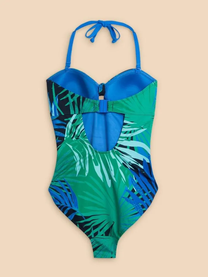 Women Belle Printed Bandeau Swimsuit Green Print White Stuff Swimwear