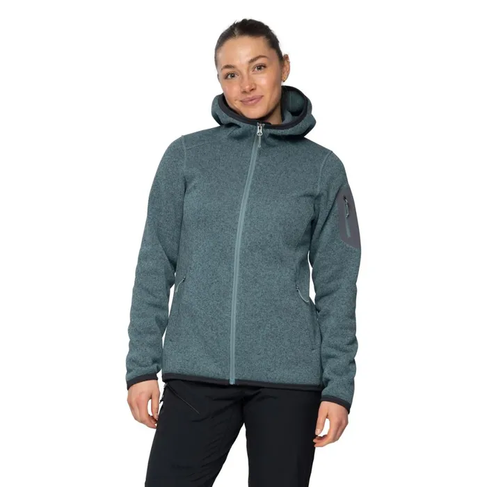 Women Bergans Of Norway Fleece Kamphaug Knitted W Hoodie Grey Sage