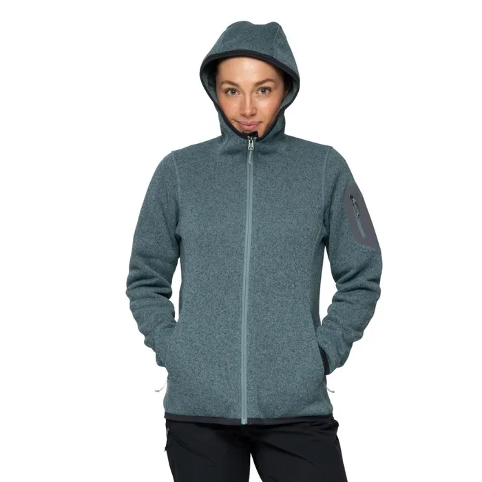 Women Bergans Of Norway Fleece Kamphaug Knitted W Hoodie Grey Sage