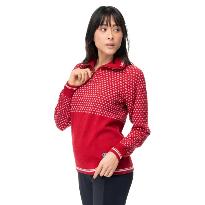 Women Bergans Of Norway Jumpers And Long Sleeves Alvdal Wool W Half Zip Red Vanilla White