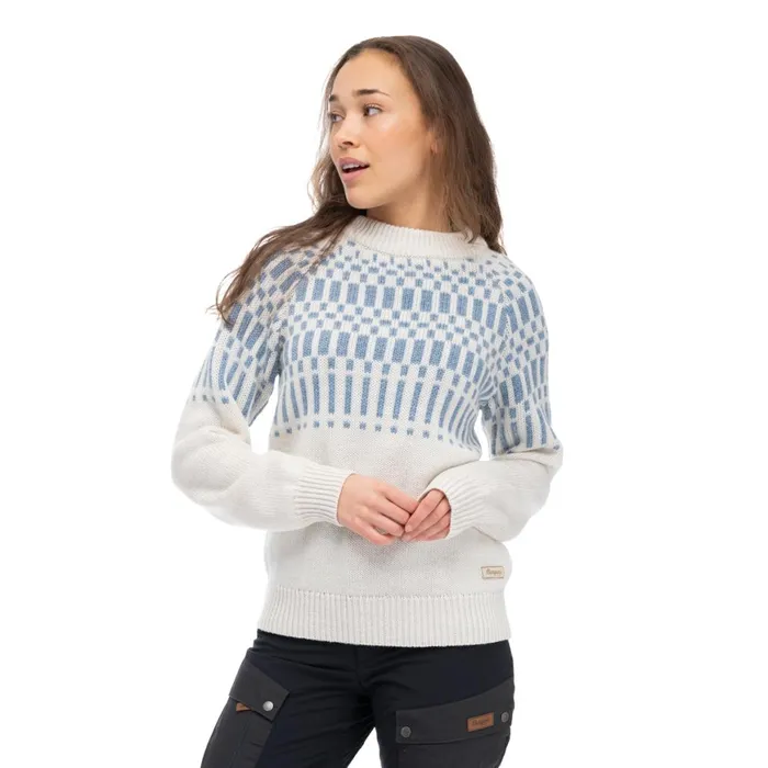 Women Bergans Of Norway Jumpers And Long Sleeves Nordmarka Merino Jumper Vanilla White Husky Blue