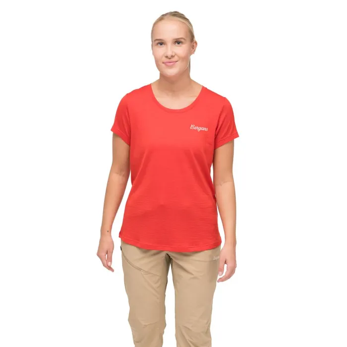 Women Bergans Of Norway TShirts Rabot Emblem Wool Tee Fire Red