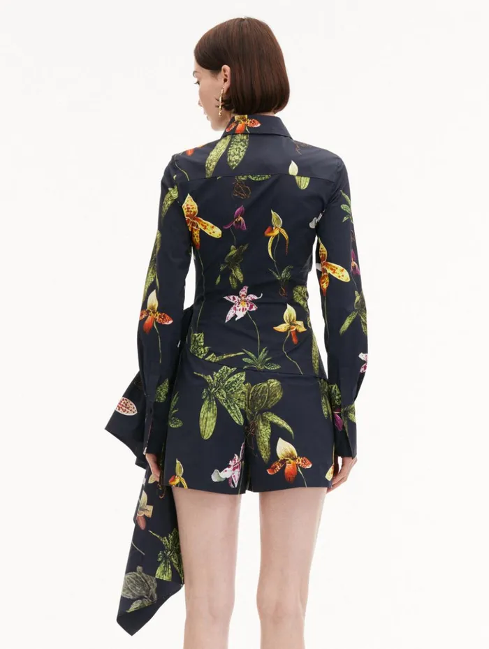 Women Blouses and Knits Oscar De La Renta Orchid Cotton Poplin Blouse Navy Multi