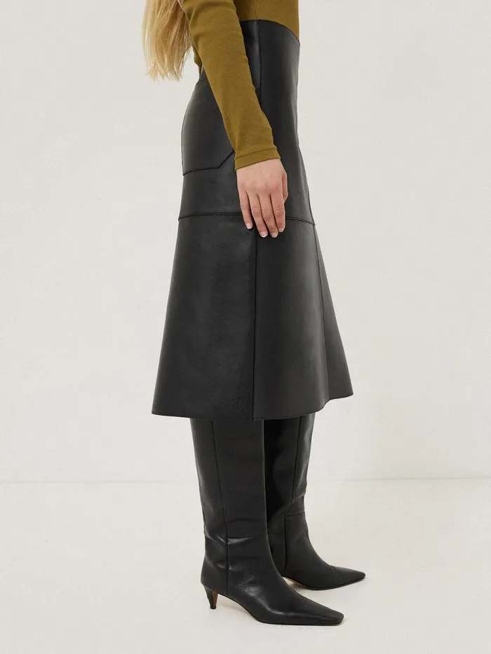 Women Bonded Leather Skirt Black Jigsaw Skirts