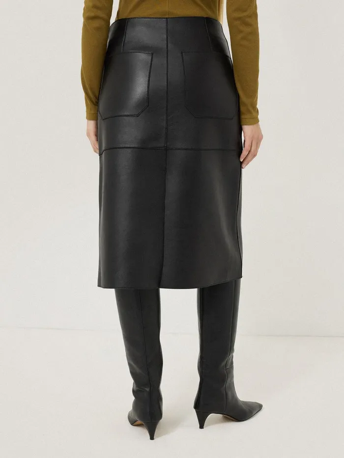 Women Bonded Leather Skirt Black Jigsaw Skirts