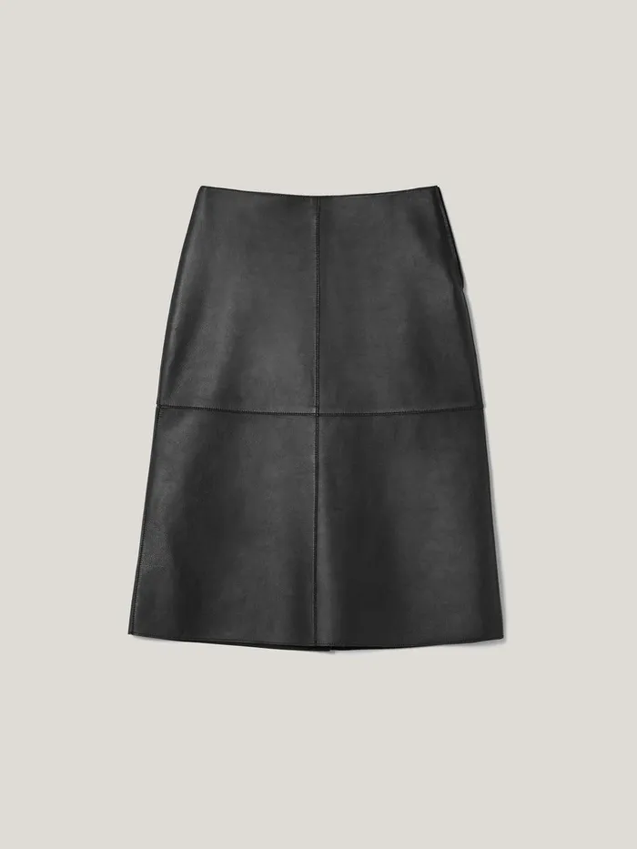 Women Bonded Leather Skirt Black Jigsaw Skirts