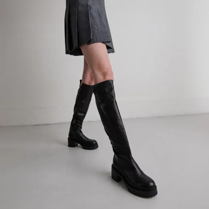 Women Boots With Notched Soles Black JONAK Boots Thighhigh Boots