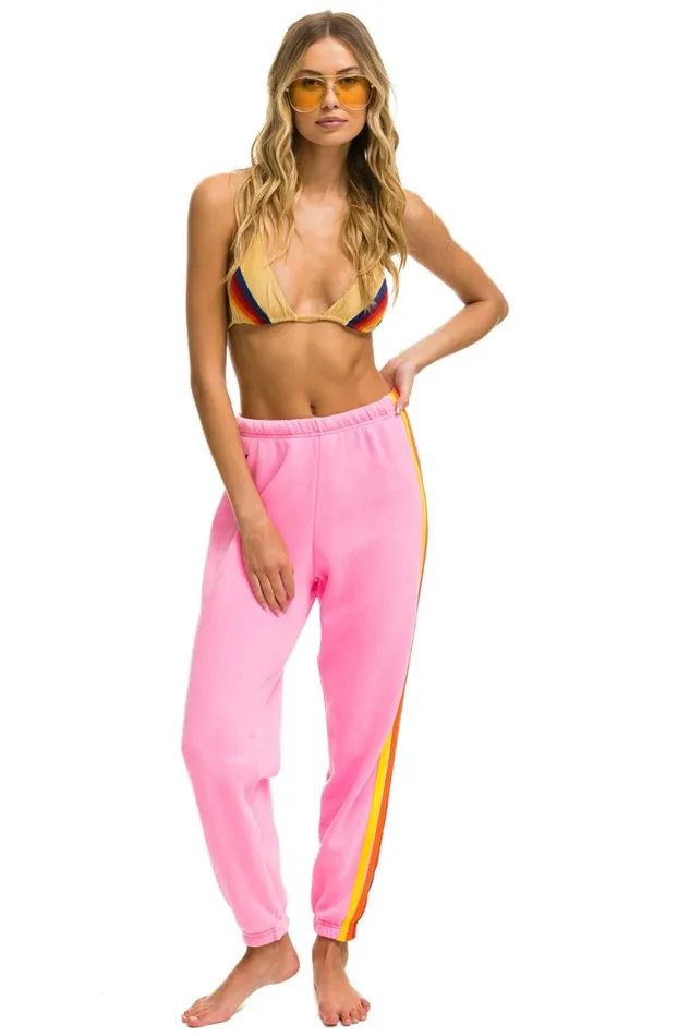 Women Bottoms Aviator Nation 5 STRIPE SWEATPANTS 8211 NEON PINK YELLOW PURPLE Women Bottoms Aviator Nation 5 STRIPE SWEATPANTS 8211 NEON PINK YELLOW PURPLE