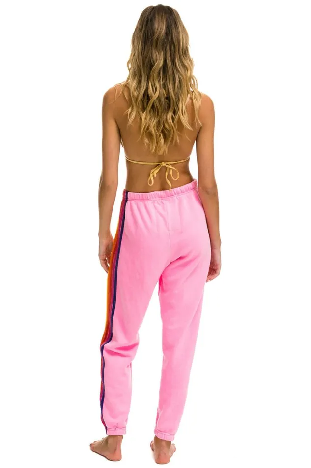 Women Bottoms Aviator Nation 5 STRIPE SWEATPANTS 8211 NEON PINK YELLOW PURPLE Women Bottoms Aviator Nation 5 STRIPE SWEATPANTS 8211 NEON PINK YELLOW PURPLE