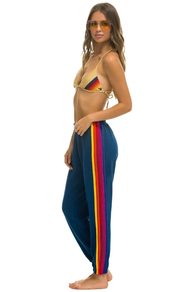 Women Bottoms Aviator Nation 5 STRIPE SWEATPANTS 8211 ROYAL YELLOW PURPLE