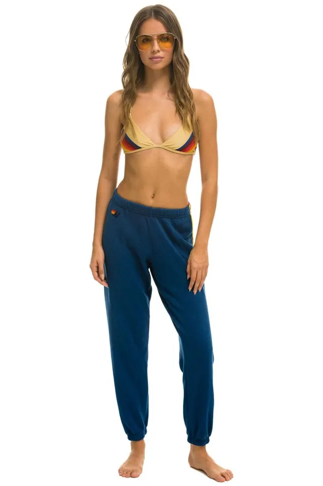 Women Bottoms Aviator Nation 5 STRIPE SWEATPANTS 8211 ROYAL YELLOW PURPLE