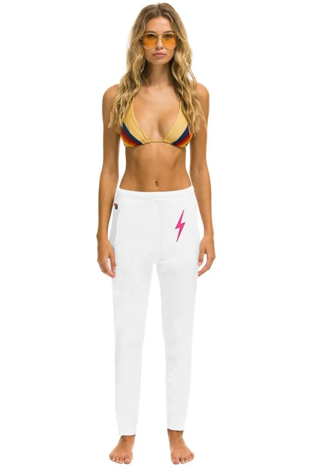 Women Bottoms Aviator Nation BOLT STITCH JOGGER SWEATPANTS 8211 WHITE NEON PINK
