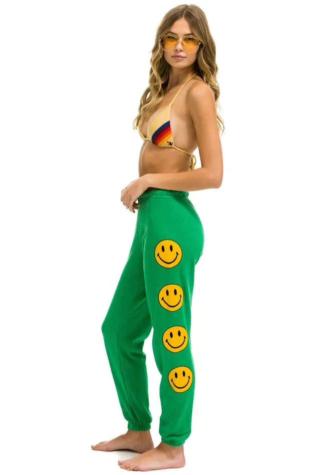 Women Bottoms Aviator Nation SMILEY 2 LIGHT WEIGHT SWEATPANTS 8211 KELLY GREEN