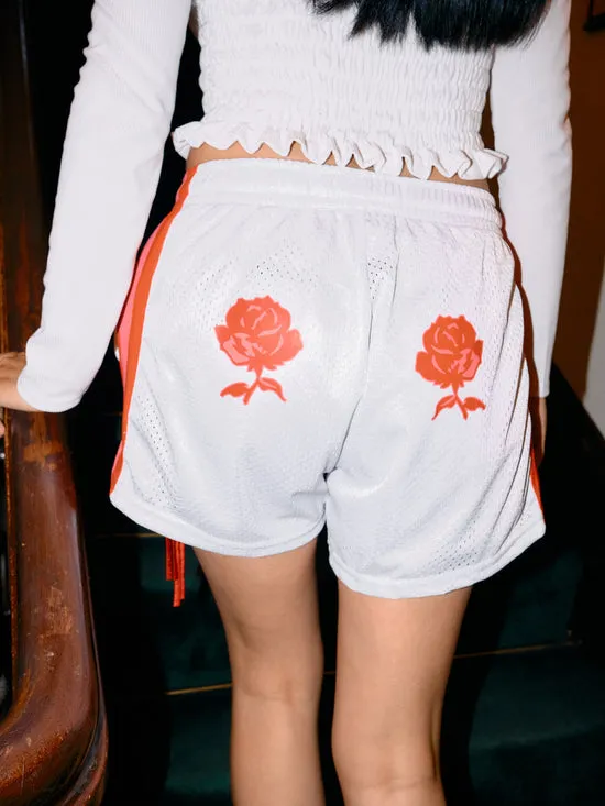 Women Bottoms Lisa Says Gah Bows and Rose Lacrosse Shorts White Red