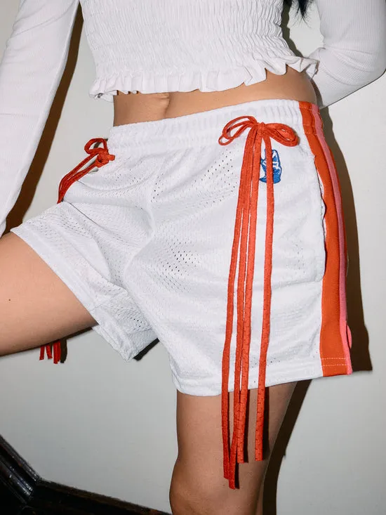 Women Bottoms Lisa Says Gah Bows and Rose Lacrosse Shorts White Red