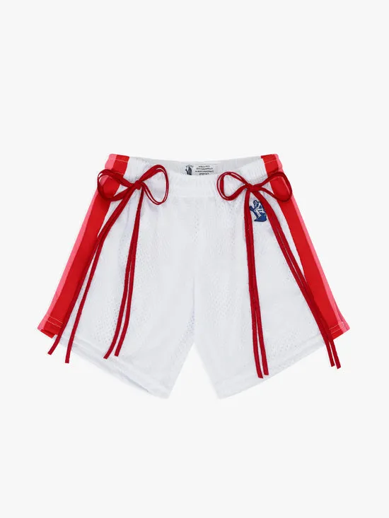 Women Bottoms Lisa Says Gah Bows and Rose Lacrosse Shorts White Red