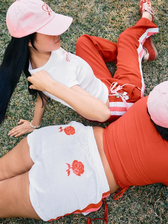 Women Bottoms Lisa Says Gah Bows and Rose Lacrosse Shorts White Red