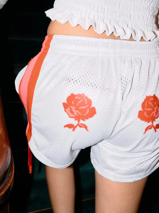 Women Bottoms Lisa Says Gah Bows and Rose Lacrosse Shorts White Red