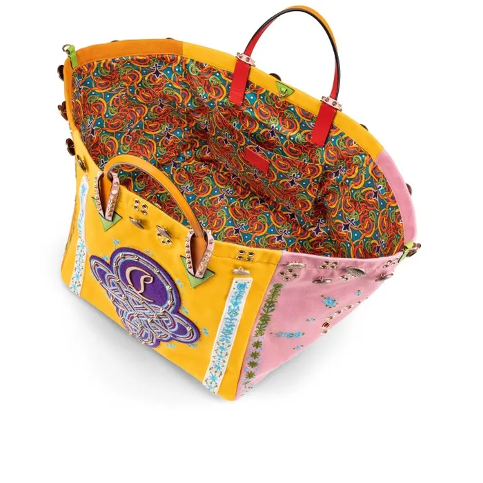 Women Breizcaba Large Tote Bag 8211 Fabric Calf Leather And Pontivity Embroidery 8211 Multicolor Christian Louboutin Totes