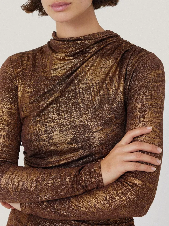 Women Brushed Bronze Draped Dress Bronze Jigsaw Dresses and Jumpsuits