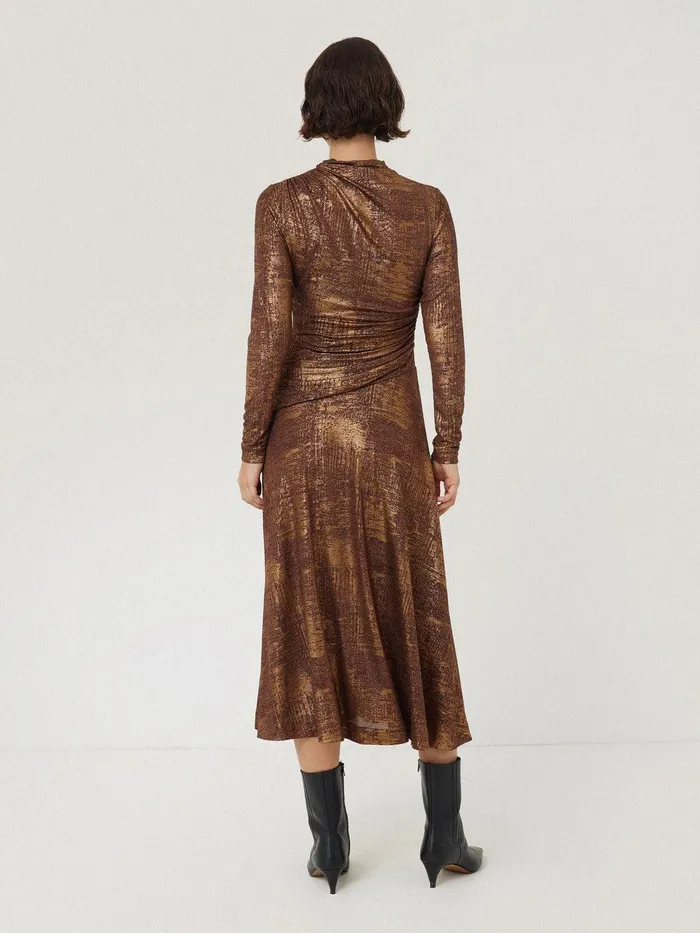 Women Brushed Bronze Draped Dress Bronze Jigsaw Dresses and Jumpsuits