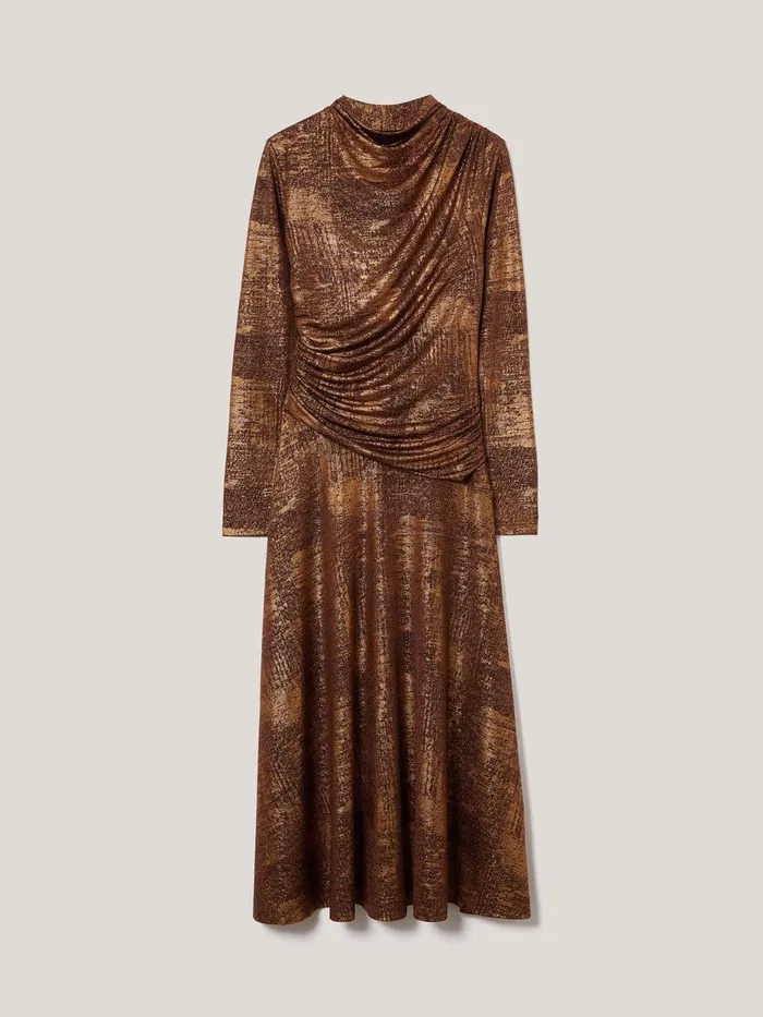 Women Brushed Bronze Draped Dress Bronze Jigsaw Dresses and Jumpsuits