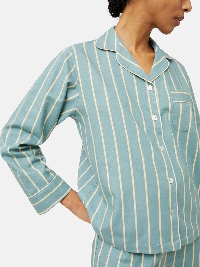 Women Brushed Twill Stripe Pyjamas Blue Jigsaw Pyjamas and Loungewear