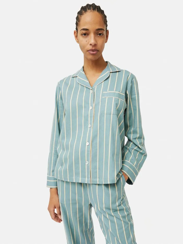Women Brushed Twill Stripe Pyjamas Blue Jigsaw Pyjamas and Loungewear