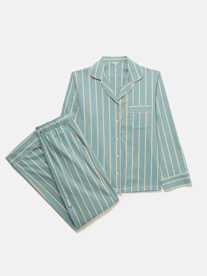 Women Brushed Twill Stripe Pyjamas Blue Jigsaw Pyjamas and Loungewear