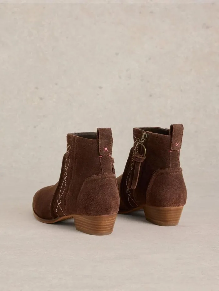 Women Cedar Embroidered Ankle Boot Dark Brown White Stuff Boots Women Cedar Embroidered Ankle Boot Dark Brown White Stuff Boots