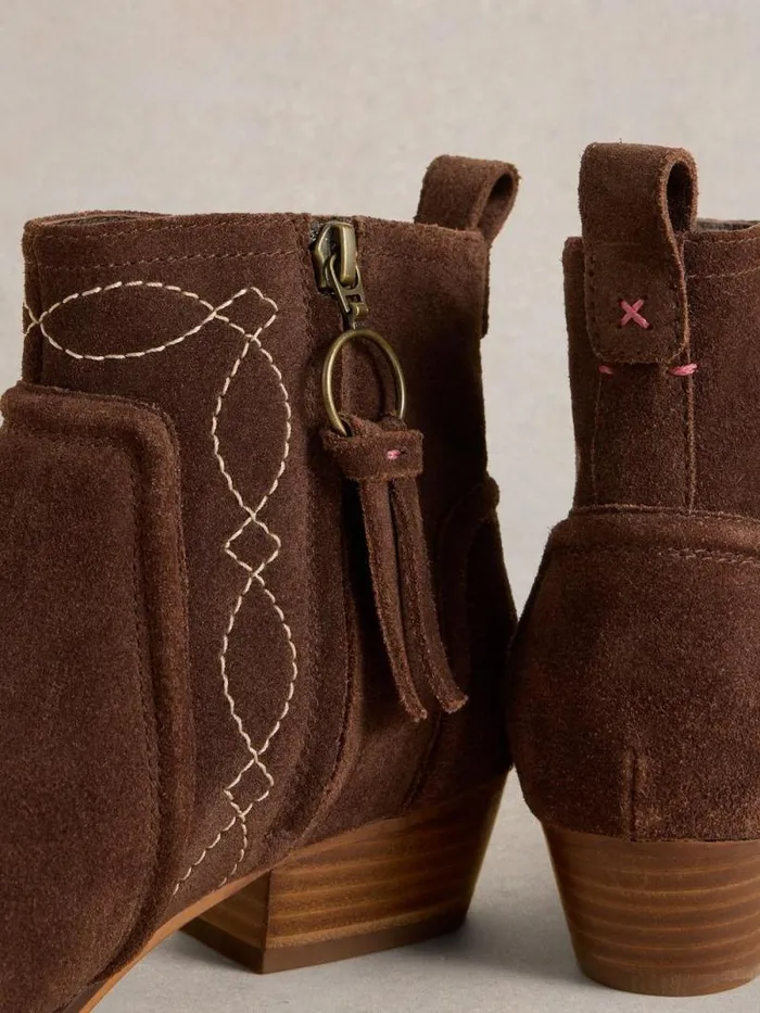 Women Cedar Embroidered Ankle Boot Dark Brown White Stuff Boots Women Cedar Embroidered Ankle Boot Dark Brown White Stuff Boots
