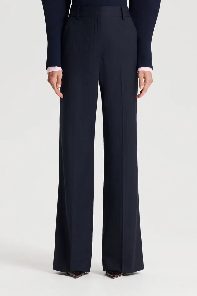Women CHALK STRIPE TAILORED TROUSER NAVY Trousers Scanlan Theodore Women CHALK STRIPE TAILORED TROUSER NAVY Trousers Scanlan Theodore