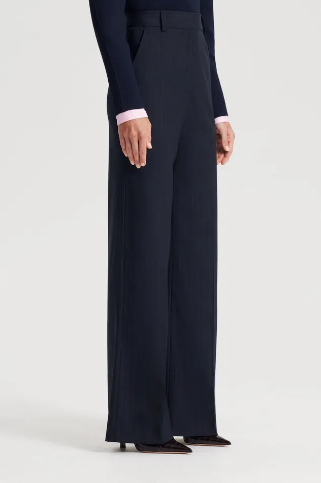 Women CHALK STRIPE TAILORED TROUSER NAVY Trousers Scanlan Theodore Women CHALK STRIPE TAILORED TROUSER NAVY Trousers Scanlan Theodore