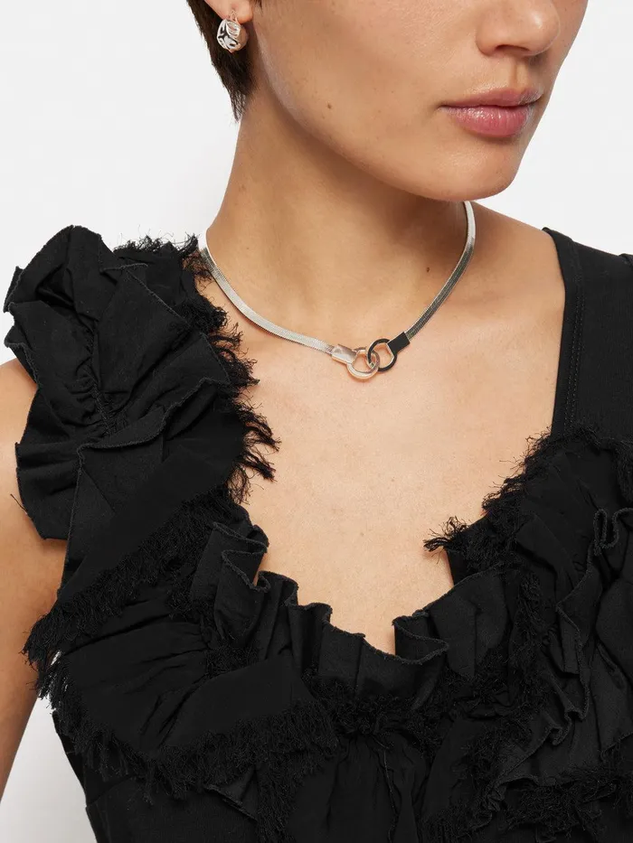 Women Chunky Snake Chain Necklace Silver Jigsaw Party