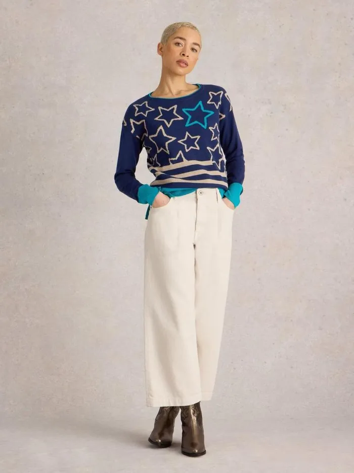 Women CITY MULTI STAR JUMPER Navy Multi White Stuff Knitwear