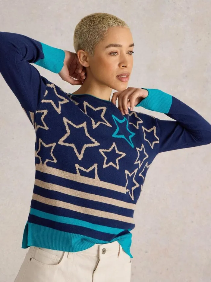 Women CITY MULTI STAR JUMPER Navy Multi White Stuff Knitwear Women CITY MULTI STAR JUMPER Navy Multi White Stuff Knitwear