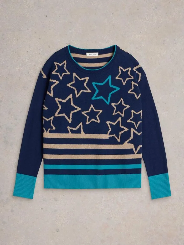 Women CITY MULTI STAR JUMPER Navy Multi White Stuff Knitwear Women CITY MULTI STAR JUMPER Navy Multi White Stuff Knitwear