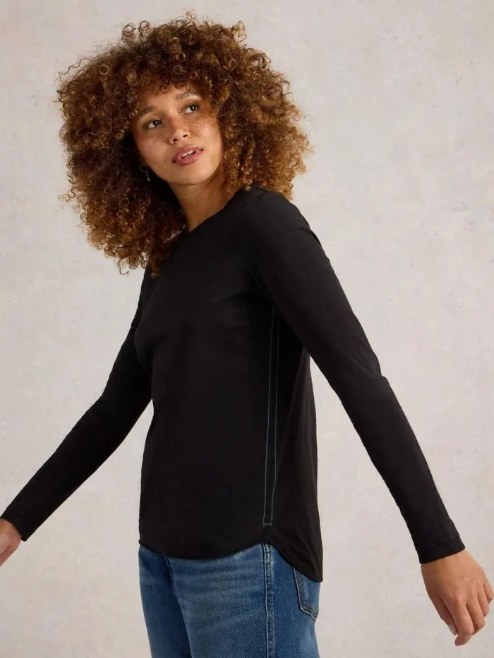Women CLARA CREW NECK TEE Pure Black White Stuff Shirts and Blouses Women CLARA CREW NECK TEE Pure Black White Stuff Shirts and Blouses