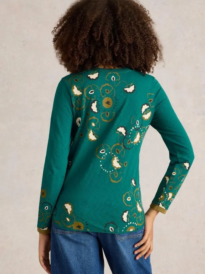 Women CLARA CREW NECK TEE Teal Print White Stuff Tops and Tees