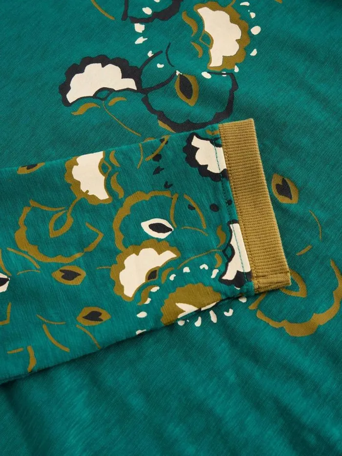 Women CLARA CREW NECK TEE Teal Print White Stuff Tops and Tees