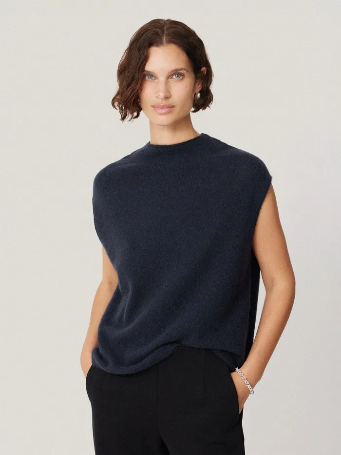 Women Cloud Cashmere Cap Sleeve Top Navy Jigsaw Knitwear and Cashmere