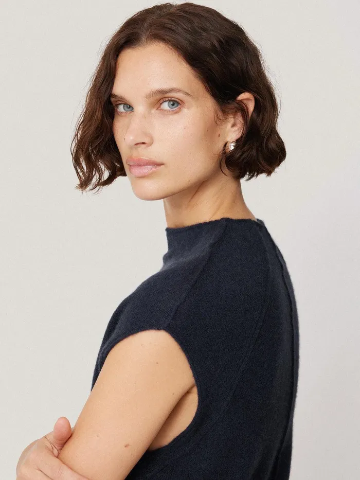Women Cloud Cashmere Cap Sleeve Top Navy Jigsaw Knitwear and Cashmere
